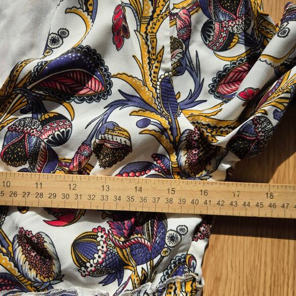 Franco Womens Paisley Floral Hippie Boho Belted Peplum Bell Sleeve Blouse Size M - Picture 11 of 12